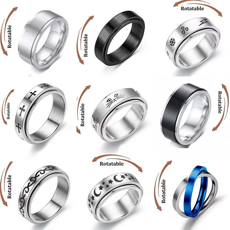 Spinning Anxiety Ring for Women Men Star Moon Fidgets Rings 2026 Stainless Steel Anti Stress Ring Rotate Gift Bagues Pour Femme