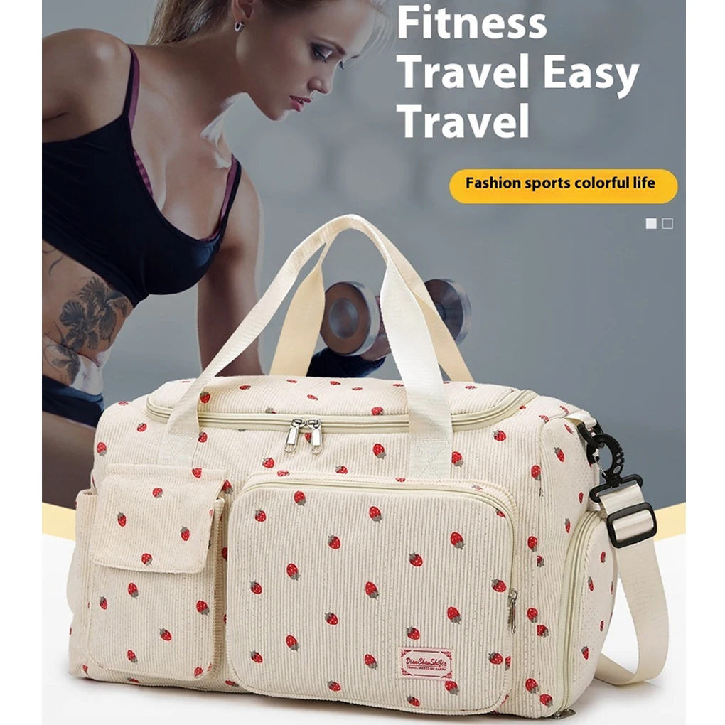 

2025 Повседневная спортивная сумка большой вместимости с клубничным принтом и несколькими отделениями — идеально подходит для путешествий, спортзала и повседневного использования