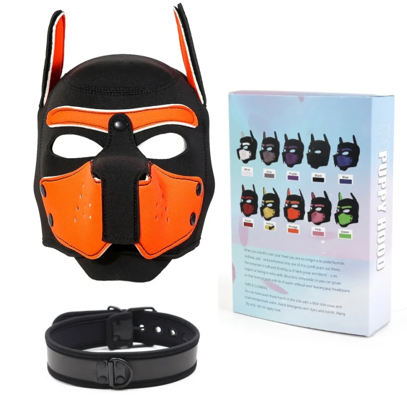 Capuche de masque de chien rembourré en caoutchouc de latex avec collier réglable, 10 couleurs, cosplay de chiot, hommes et femmes, accessoires de même