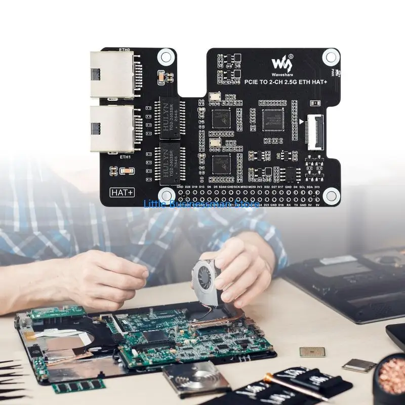 Single Board Computer Ethernet Add On, 2 RJ45, 40 Pin Passthrough Header, PCIe RTL8125 Card with Screw Cable and 5V Input