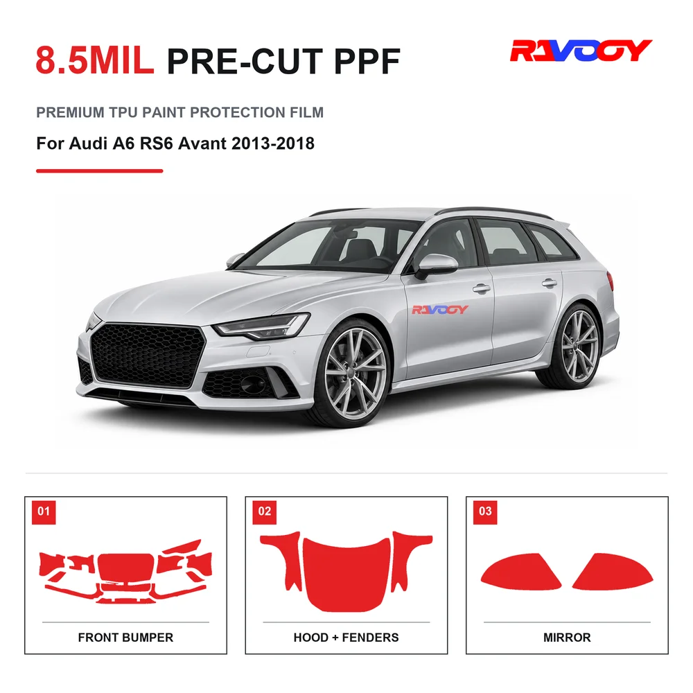 Precut PPF For Audi A6 RS6 Avant 2013-2018 8.5mil TPU Clear Paint Protection Film Self Healing Hydrophobic UV Stone Chip Guard