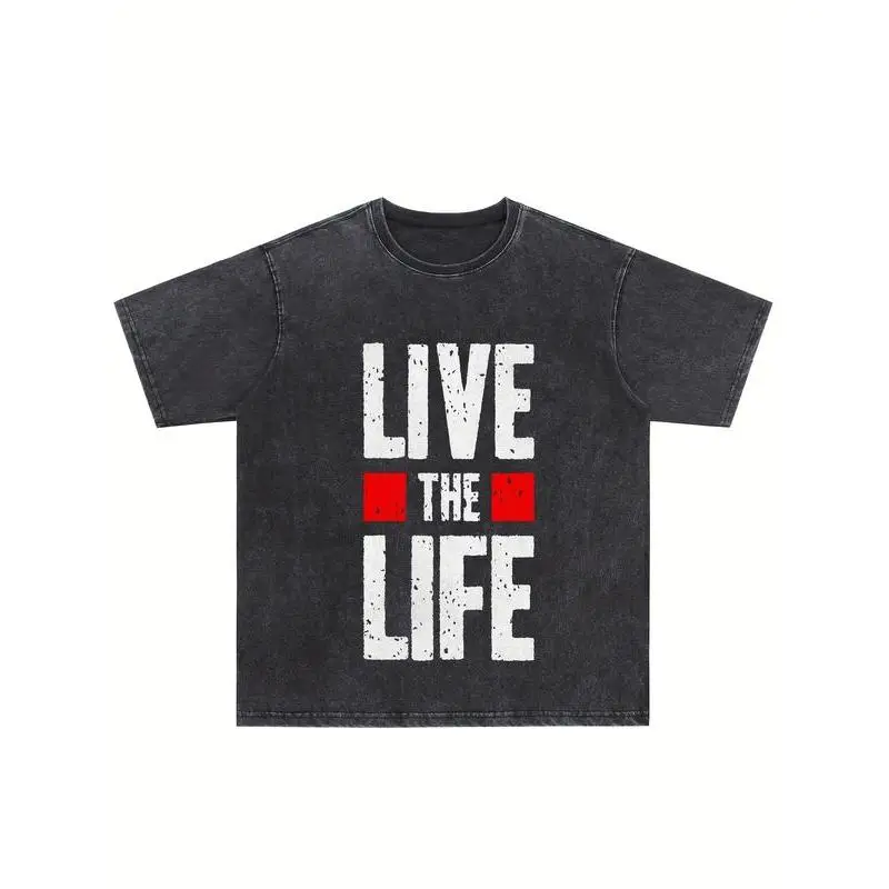 

Vintage Cotton "Live The Life" T-Shirt Oversized Women's Casual Tee Slogan Streetwear Inspirational Top