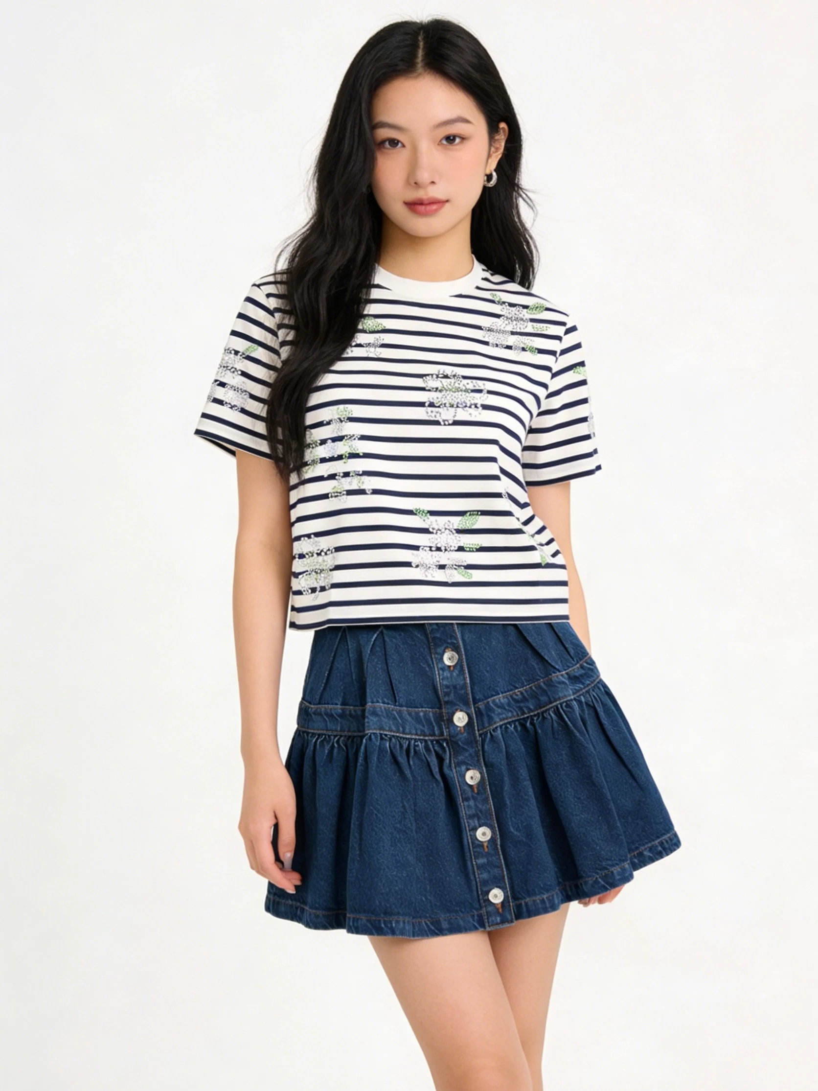 

Retro Denim Half Skirt for Women High Waist Single Button Flared Puffy Skirt Slimming Versatile a Line Short Skirt