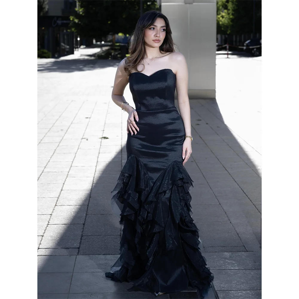 

Lorrtta Satin Sweetheart black Mermaid Evening Dress Formal Tiered Elegant Luxury Ruffles 2026 Customized Robes de Soirée