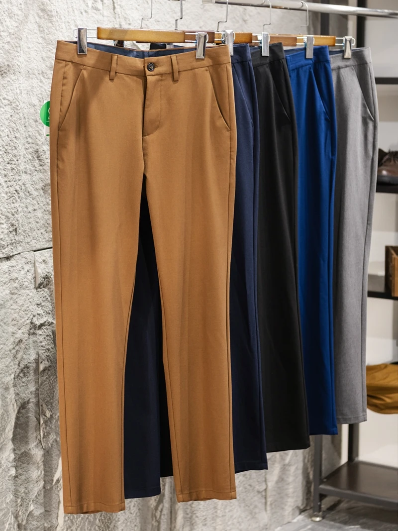 

Итальянские высококачественные мужские брюки из ткани с защитой от сминания, зауженного кроя, эластичные, повседневные, в американском стиле, для среднего класса, весенние, модные