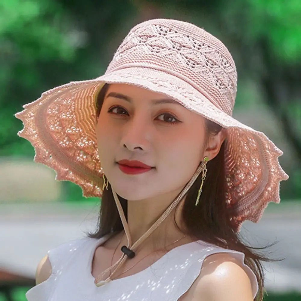 

Portable Crochet Summer Sun Hat Foldable Weave Women Fisherman Hat Sun Protection Breathable Sunshade Hat Camping
