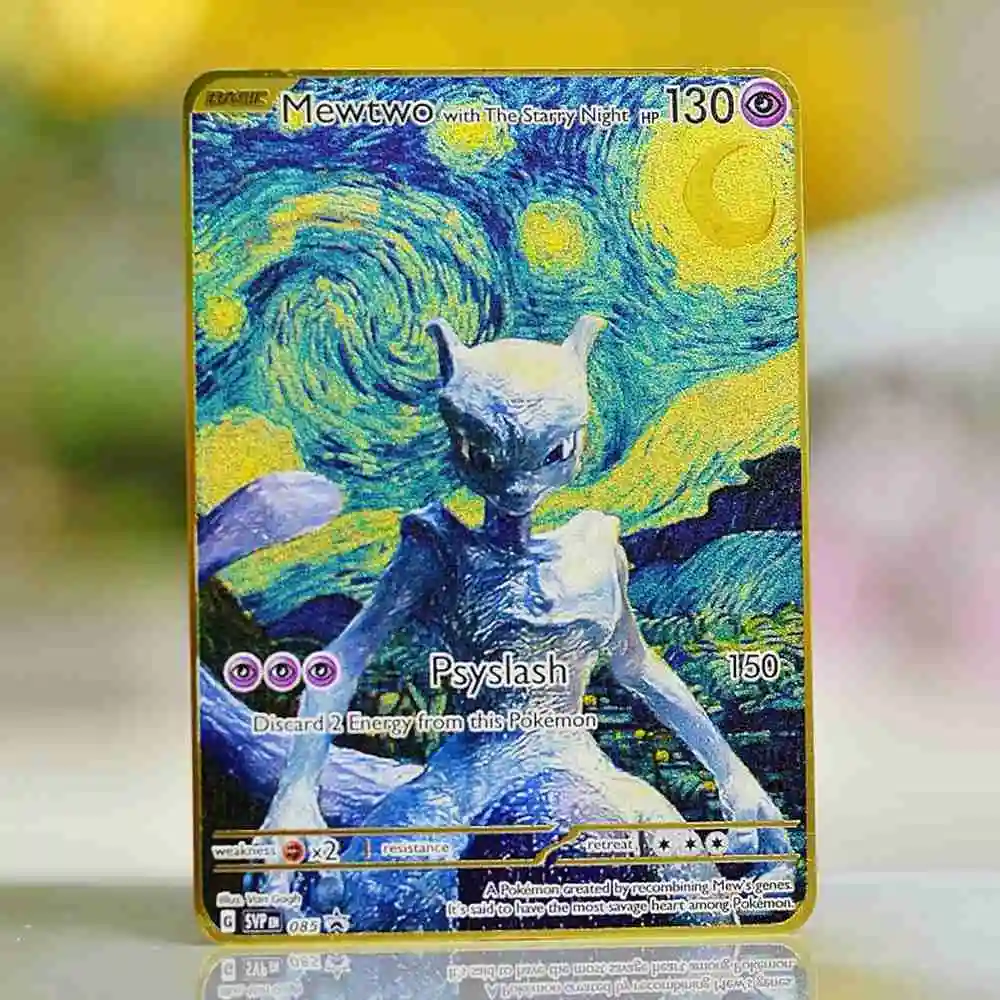 Карты с покемонами Ван Гог Металлическая карта с покемонами Золото Mewtwo Vmax Gengar Gx Pikachu Tcg Vstar Аниме Настольные игры Игральные карты Детские игрушки