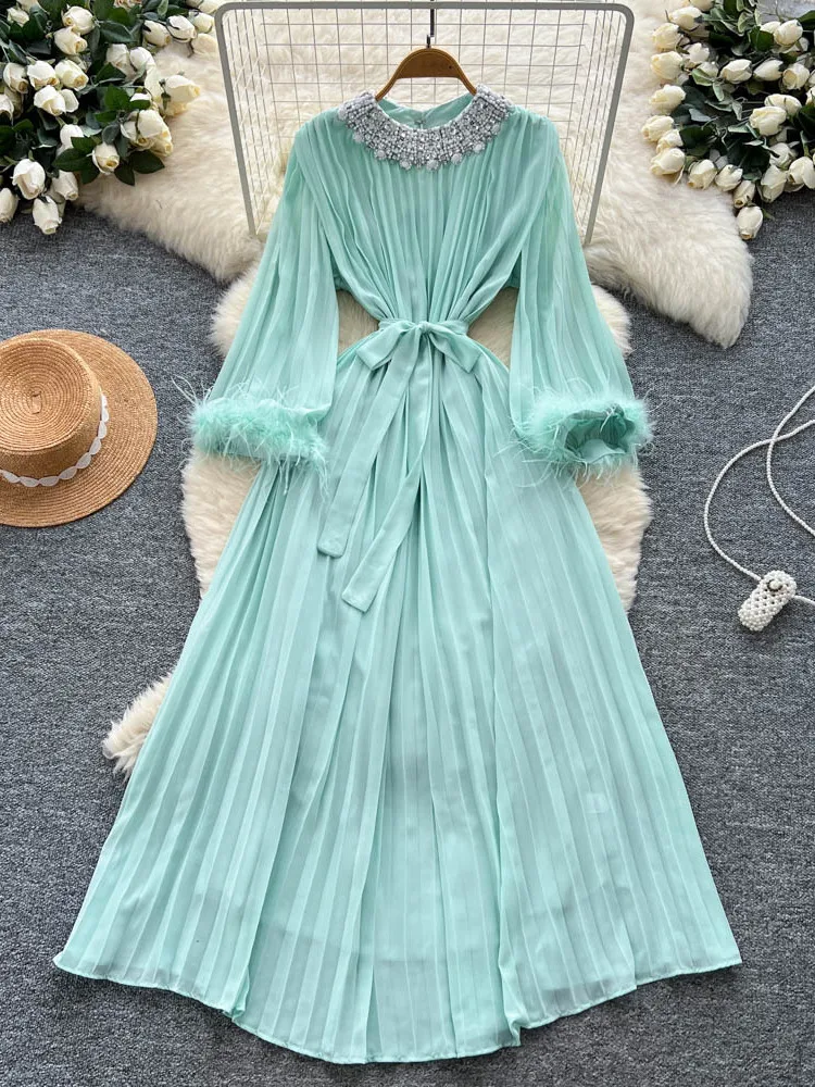 Ele Bubble Sve Dr Jupe longue ornée lourde pour femme Ultra Fairy T Belle balançoire longue Dr Saison d'automne