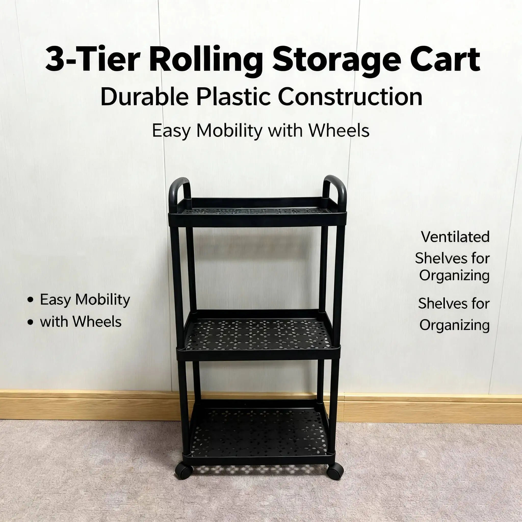 

3/4-Tier Cart,Multifunction Utility Rolling Kitchen Storage Organizer,Mobile Sheing Unit Cart With Wheels For Bat