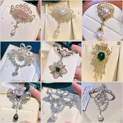 Luxury Design High-end Crown Tassels Brooches for Women Exquisite Cubic Zirconia Retro Palace Accessories Corsage Broche Pin