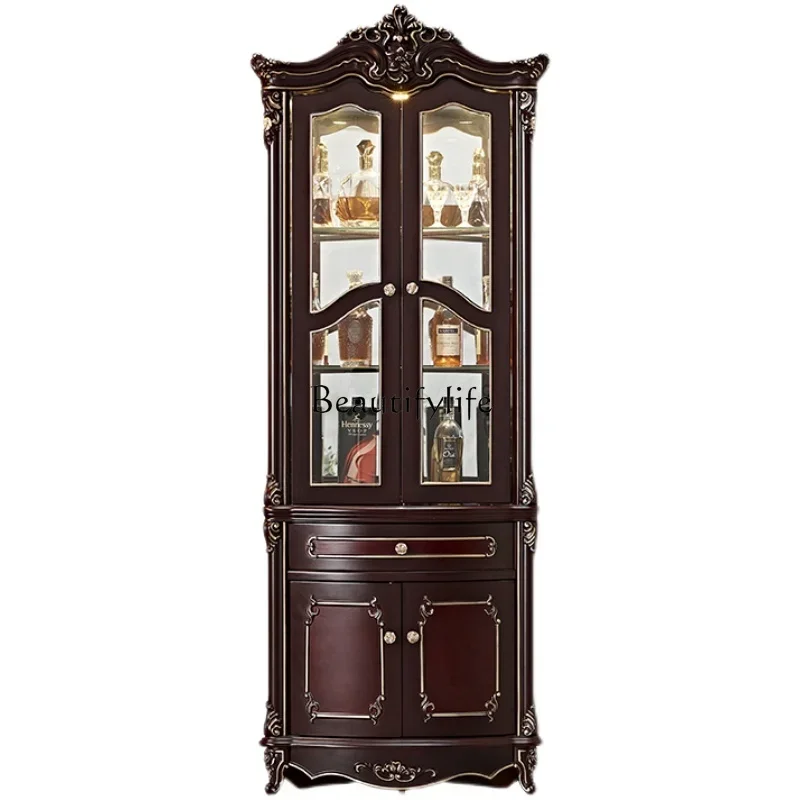 

X4 American classical glass door household corner cabinet European triangular wine cabinet