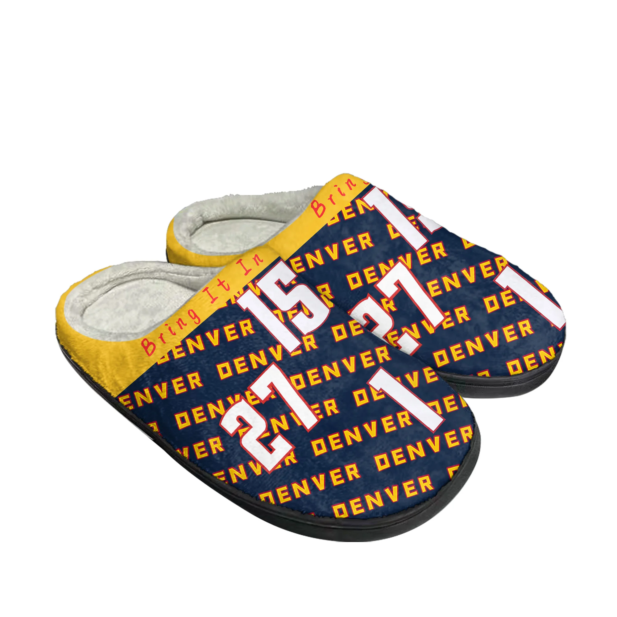 Denver Number 15 27 1 Bring It In Home Cotton Slippers Mens Womens Plush Bedroom Casual Keep Warm Shoes Indoor Customized Shoe