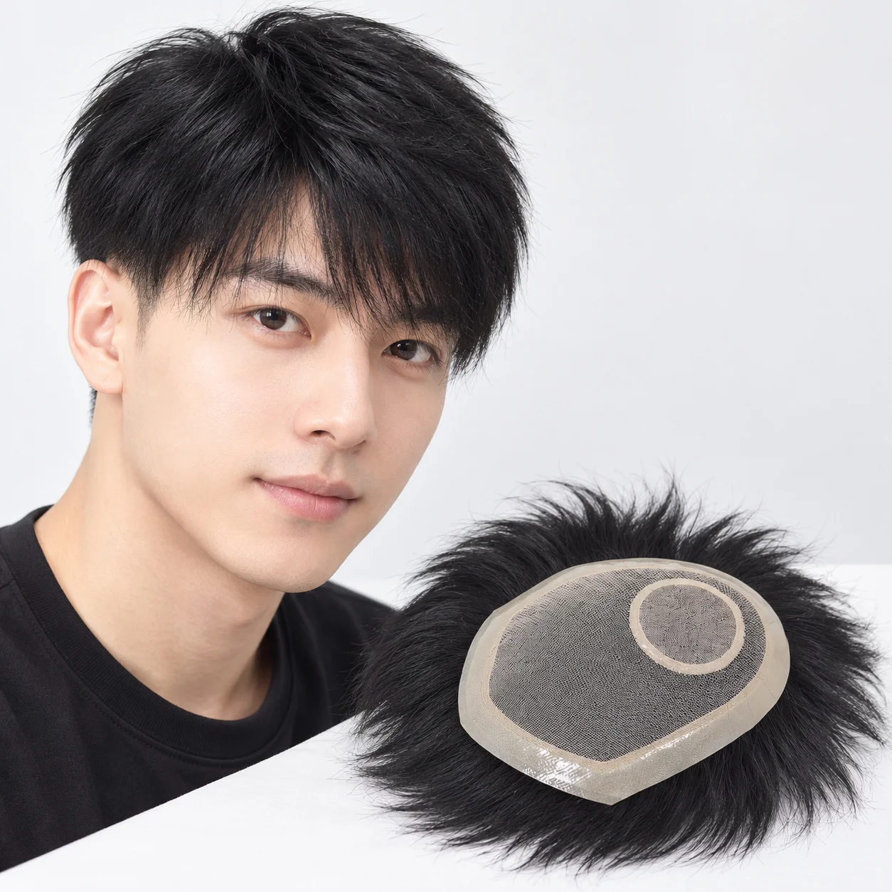Men's 6 Inch Indian Human Hair Toupee with Lace & PU Base 120% Density for Hair Loss Natural Look Hairpiece