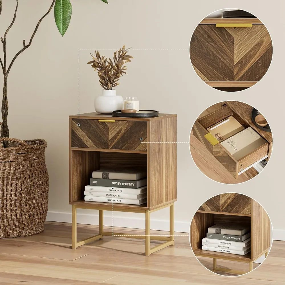 침실용 협탁, 모던한 보헤미안 스타일의 농가풍 원목 침대 옆 테이블, 수납 서랍이 있는 사이드 엔드 테이블, 거실용