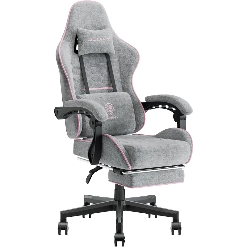 Fabric Gaming Chair, Massage Gaming Chair Fabric with Headrest, Ergonomic Computer Chair with Footrest