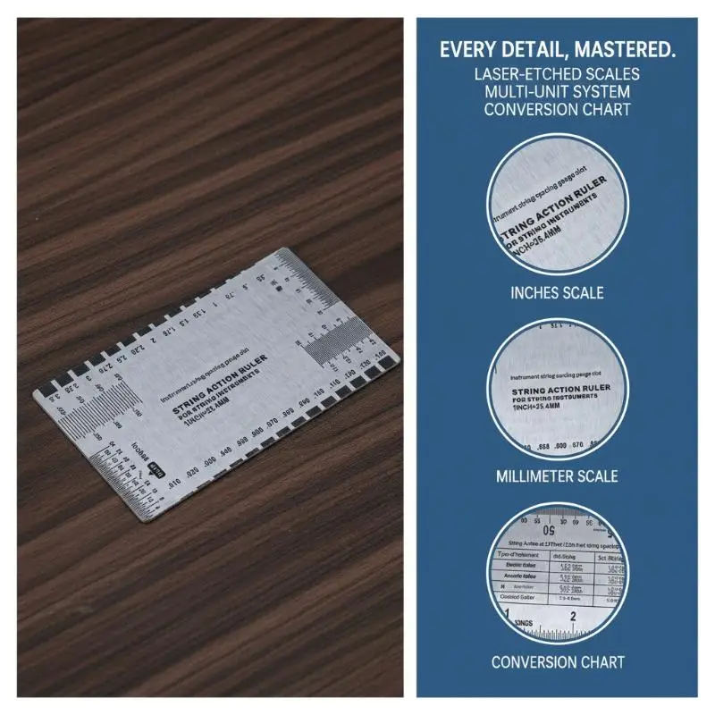 NEW Guitar Bass String Action Gauge, Stainless Steel Ruler, Luthier Repair Tool for Ukulele, String Height Measuring Accessory