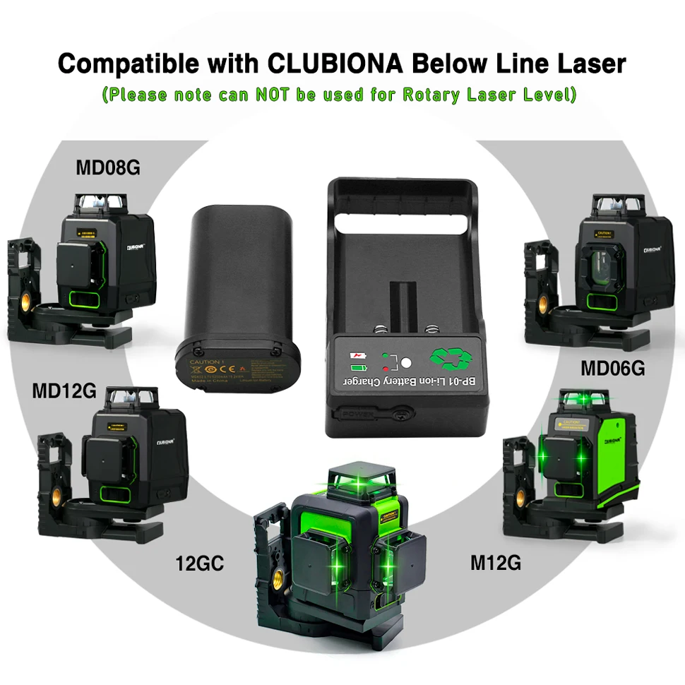 CLUBIONA Lithium-ion Battery Charger External Power Charging Pack Case for 3.7V 5200mAh 12RC/ MD12G/ MD12R Laser Levels