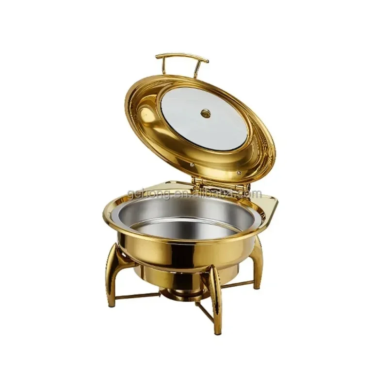 Gold Chaffing Dishes Glass Top Royal Food Warmer Commercial Buffet chaffing dish luxury for Hotel