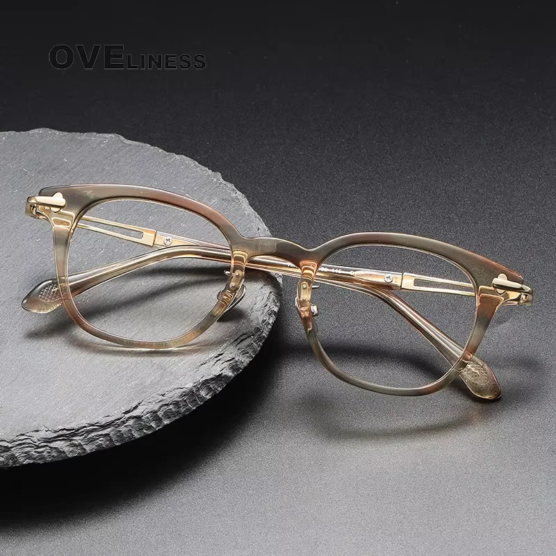 

2025 Vintage Acetate Titanium Eyeglasses Frame Men Round Glasses Frame Women Retro Luxury Brand male full Eyewear spectacles