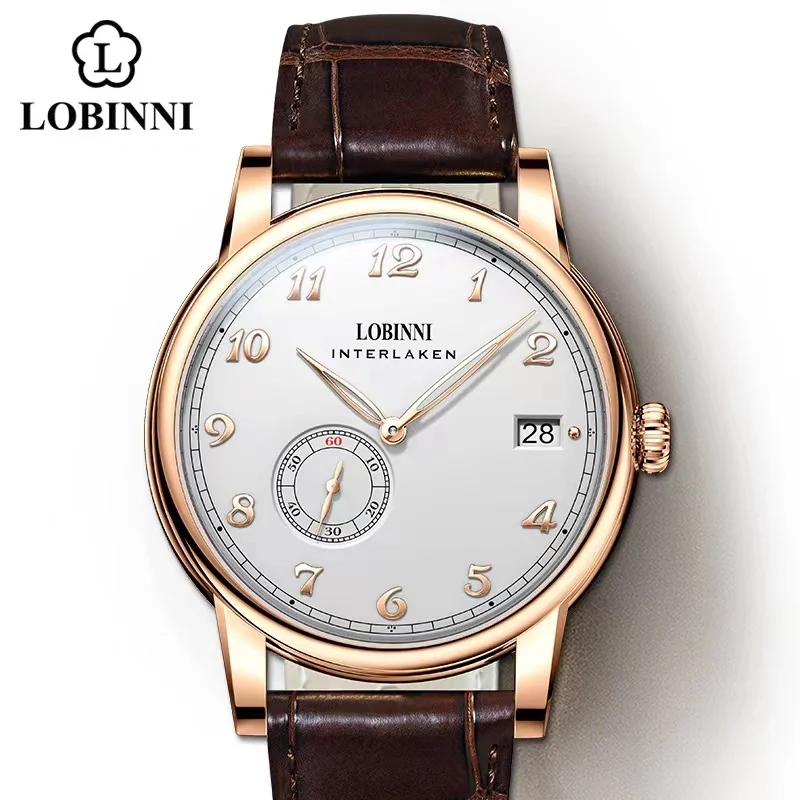 Lobinni Schweiz Luxus Marke 2021 Neue Produkte Herren Uhr Mini Rotor Bewegung Uhr Super Dünne Automatische Mechanische Uhr