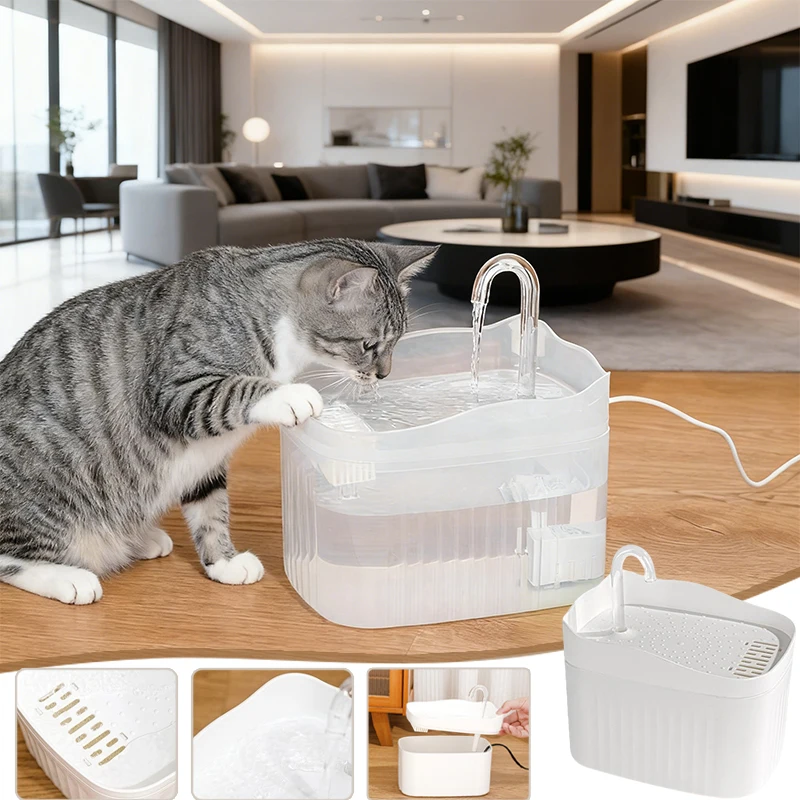 

New Transparent Cat Pet Water Dispenser Plug-in Silent Automatic Water Filter 2.5L Large Capacity for Cats Dog Dispensador Agua