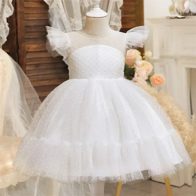 Toddler Tulle Dress for Flower Birthday Backless Bow Girls Gown Kids Party Wear Prince Pink Dresses Cute Baby Girl Bowknot Dress