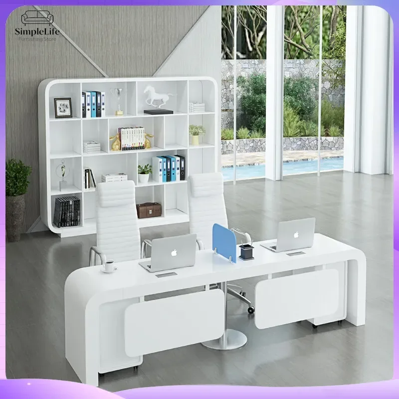 Modern Office Desk for 2 4 or 6 People with Partition Screen Ergonomic Workstation Set for Finance Accounting Teams Home