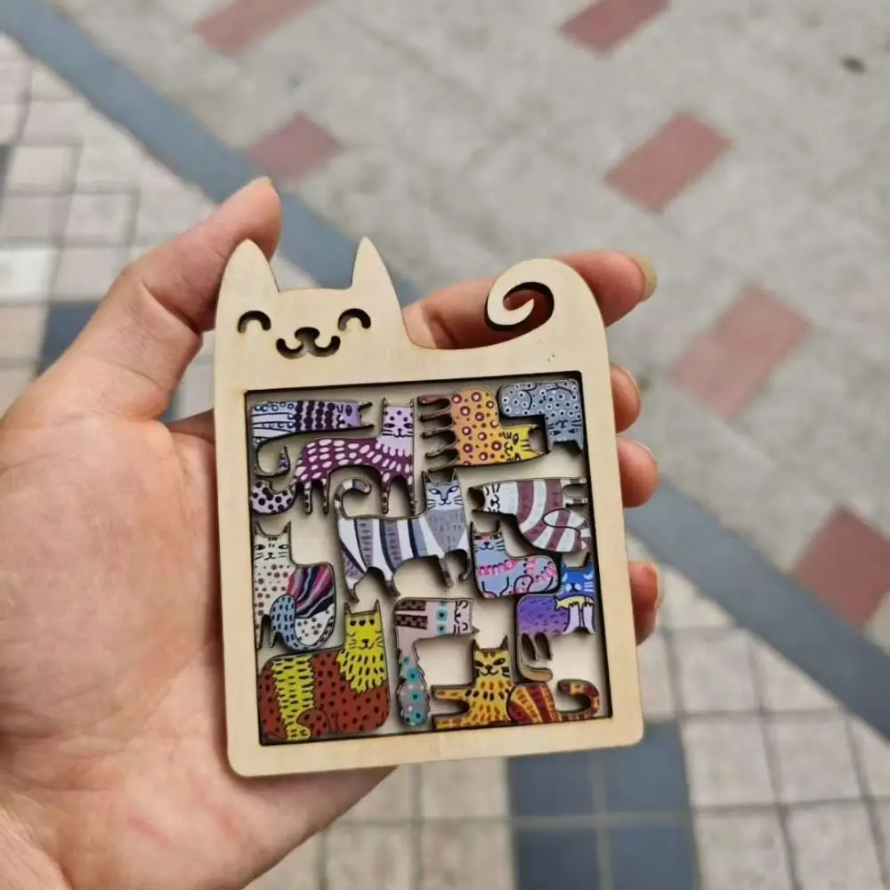 Wooden Cat Puzzle Game Brain Burning Thinking Training Cat Shaped Puzzle Building Block Fun and Difficult Animal Puzzle
