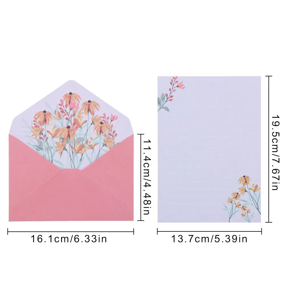 6PCS/Set Gift Party Wedding Greeting Invitation Card Floral Pattern Paper Letter Envelopes Set Love Note Printed Flower