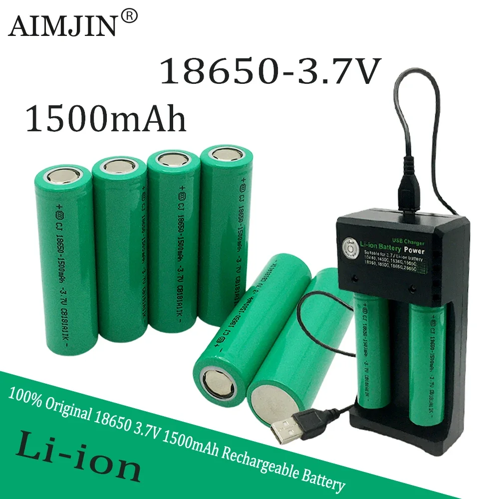 18650 High Quality  3.7V 1500mAh Rechargeable Li-ion Battery For Our 18650 Toys, Tools, 9 LED mini flashlight etc+USB charger