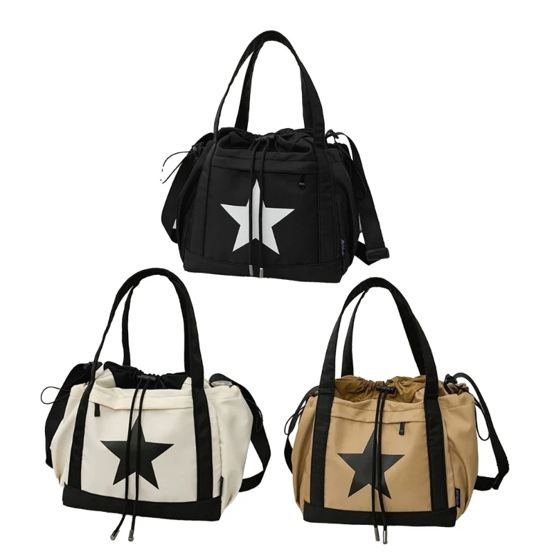 Women Nylon Shoulder Bag Star Crossbody Bag Large Capacity Handbag for College