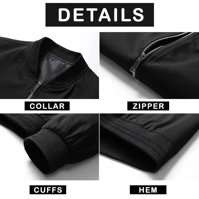 Plus Size Men Jaket Stand Collar Long Sleeve Pocket Zipper Jackets Man Casual Loose Streetwear Outerwear Big Oversized Clothing