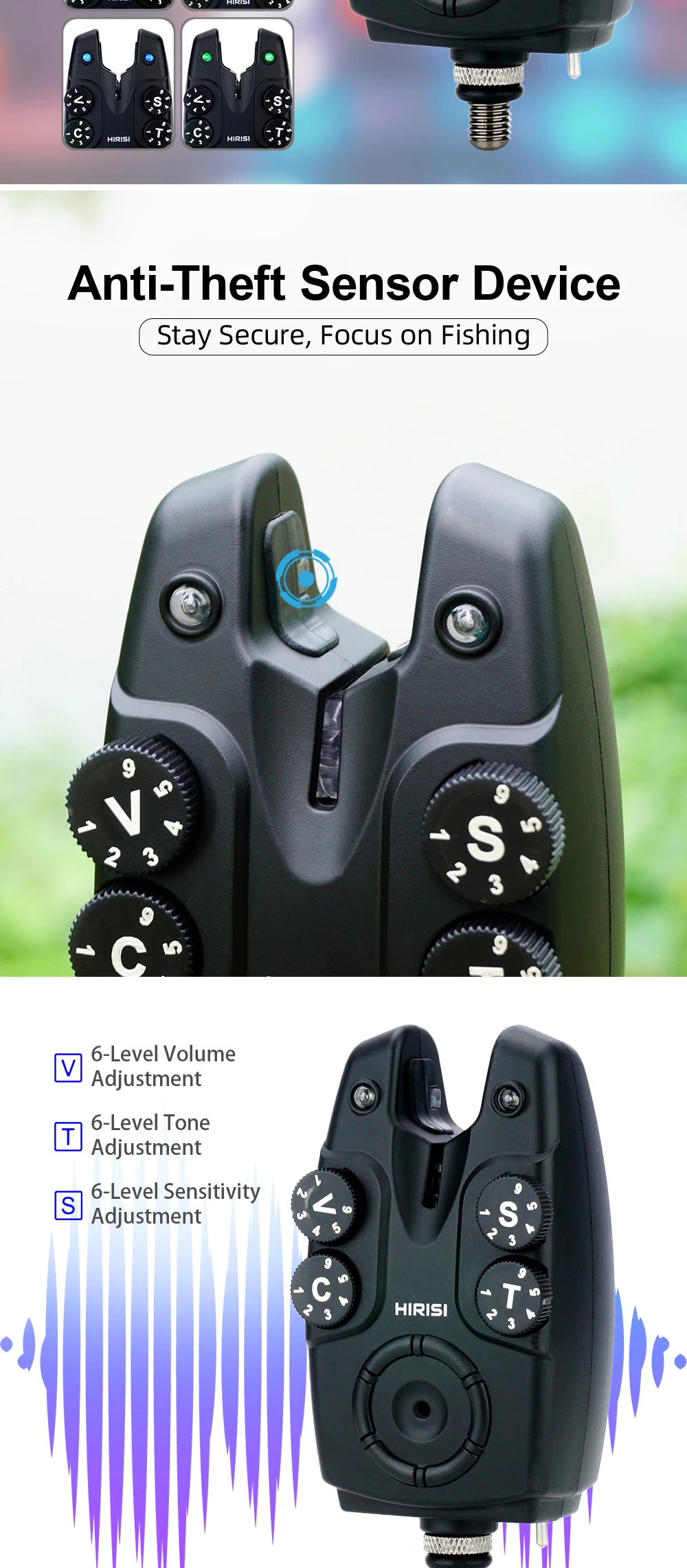 Hirisi S4 1+4 Karpfenangel-Alarmset Bissanzeiger Wasserdicht Fernbedienung Karpfenangel-Zubehör – Detail 3