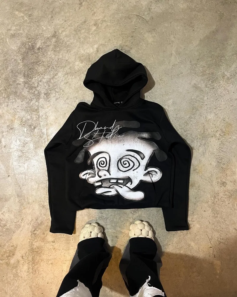 

American Harajuku fashion cartoon letter print hoodie male y2k Goth punk couple Street trend casual loose oversized sweatshirt