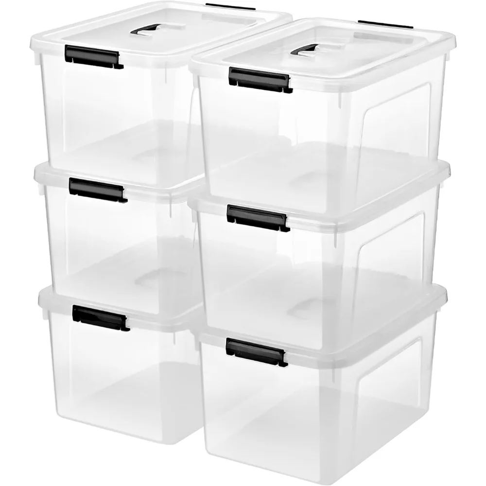 

19 Quart Plastic Storage Bins with Lids, 6-Pack Stackable Clear Storage Organizing Box with Handle