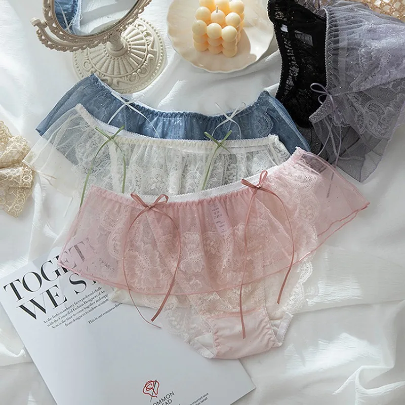 

Japanese Ruffled Panties Women Lingerie Lace Sexy Panties Sweet Traceless Cotton Crotch Underwear Thong New