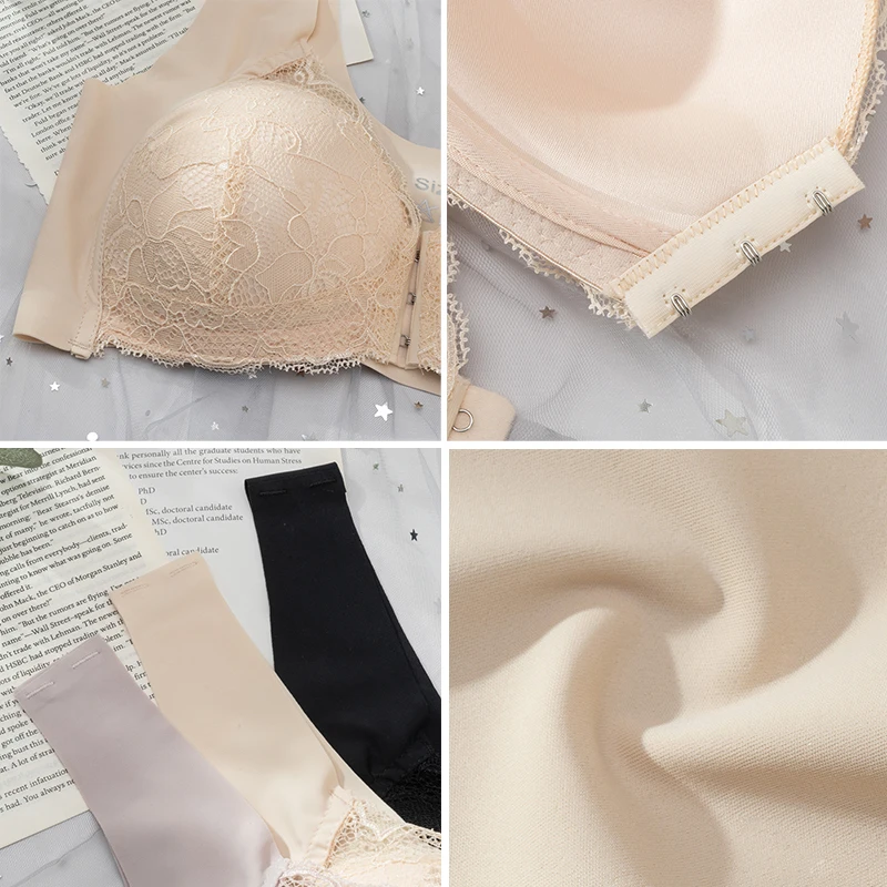 3PCS Sexy Front Closure Bralette Lace Plus Size Bra Female Lingerie M-5XL Push Up Underwear Crop Top Intimate Seamless Brassiere