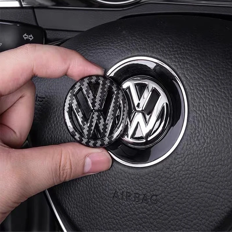 ABS Carbon Fiber Car logo Steering wheel sticker badge for Volkswagen GTI Passat B6 Golf 4 5 7 Polo Jetta Cadillac Beetle Tiguan