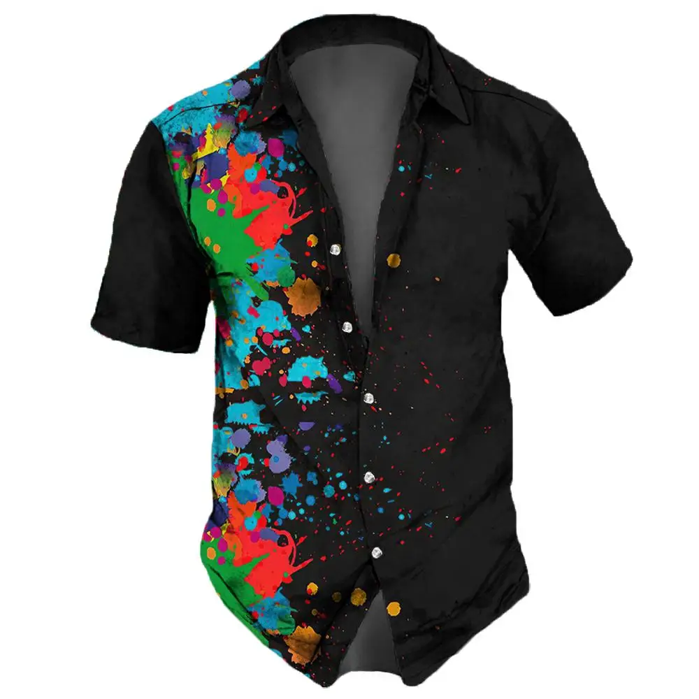 Summer Splash Graffiti 3D Print Shirts Men Fashion Shirt Casual Vintage Streetwear Short Sleeve Shirt Blouse Man Clothing