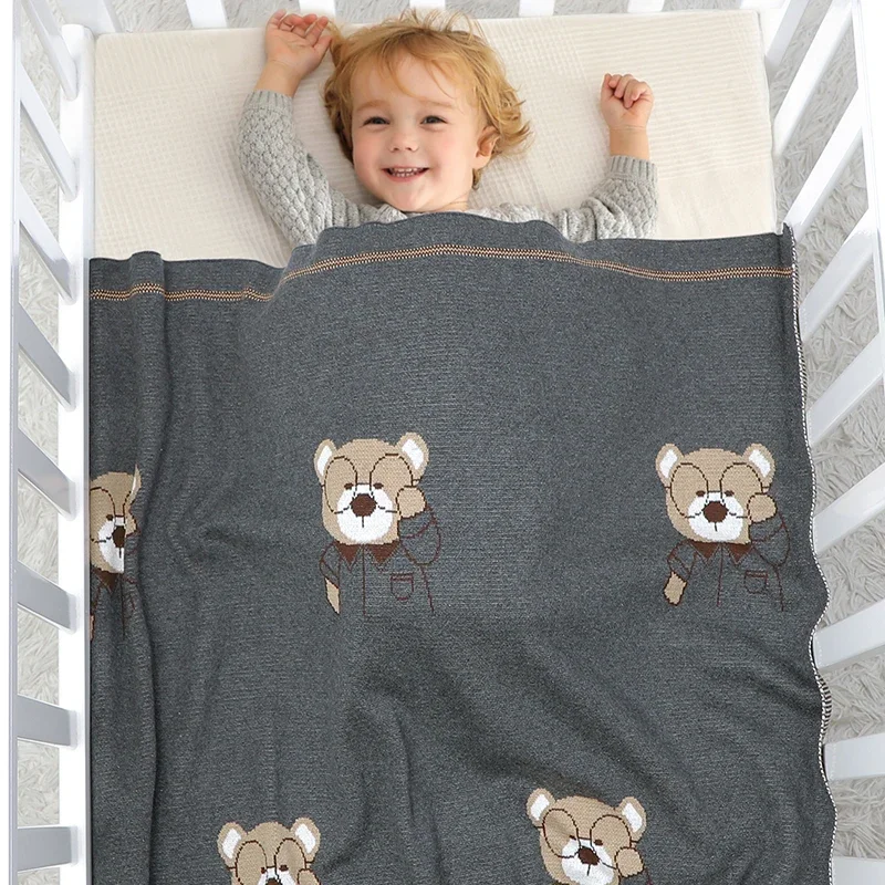 Coperta per neonato Cute Bear Infant Girl letto lavorato a maglia Plaid culla trapunte 100% cotone 100*80CM Toddler Boy passeggino fasce morbide