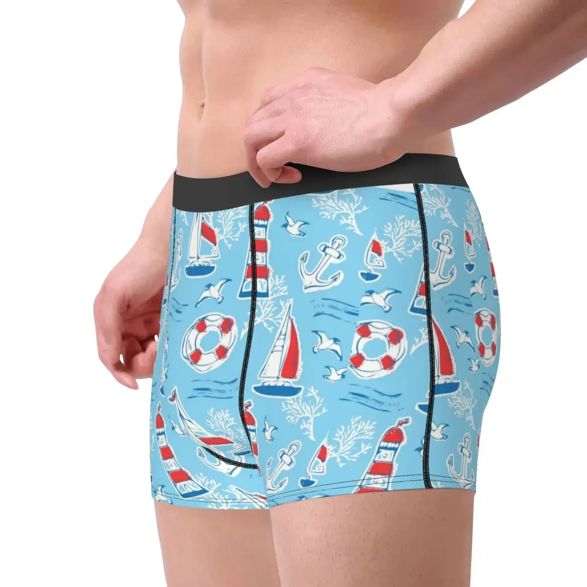 Funny Boxer Shorts Panties Briefs Man Sail Boats Seagulls Anchors Underwear Breathable Underpants for Male Plus Size