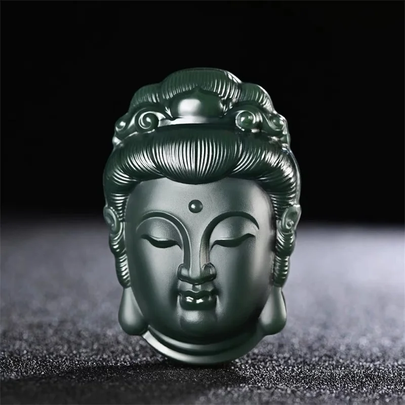 

Mai Chuang/Hand Carved/He Tian Cyan Jade Avalokitesvara Head Necklace Pendant Fashion Jewelry Accessories Men Women Couple Gift