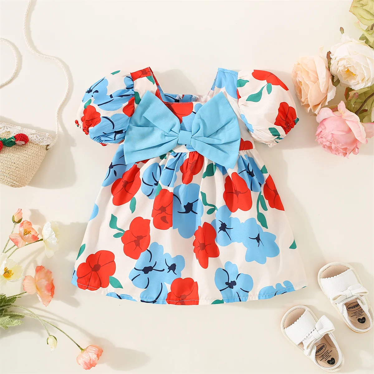 Summer flower girl dress sweet and fashionable new bow princess dress 6 months to 3 years old baby girl