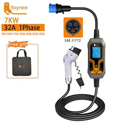 Feyree-휴대용 EV 충전기 월박스 타입 1 j1772 7KW 32A, 1 상, CEE 플러그 포함, EVSE 충전 박스, 전기 자동차 충전기, 5m 케이블