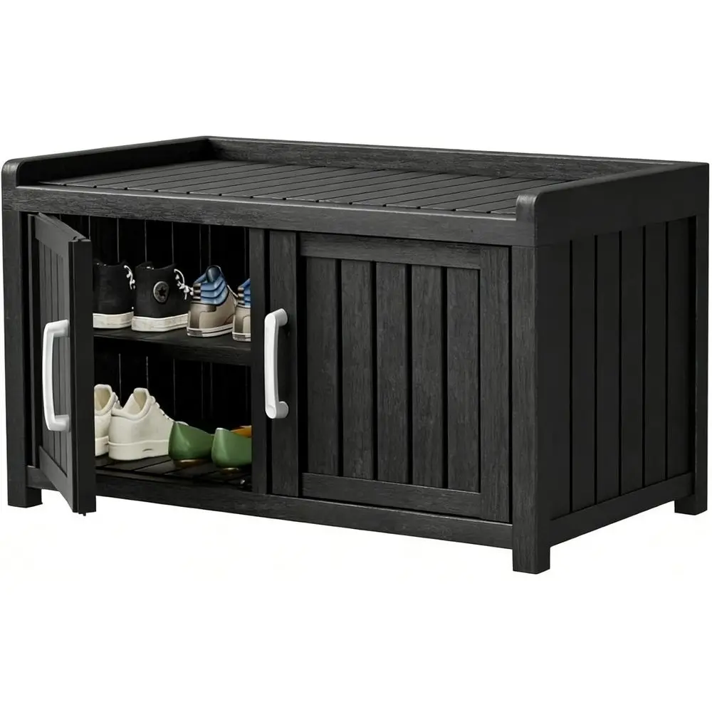 

Storage Bench, 2 DoWaterproo Resin Shoe Bench with Adjustable Shelves - Entryway Bench with Seating, Indoor & Outdoor Use or Bed