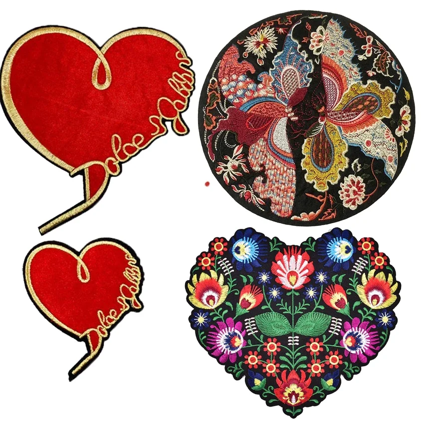 Embroidery Applique Patches for Clothing, Iron on Patch, Heart Shape, Flower, Butterfly, DIY Clothes, Jacket, Sewing Craft