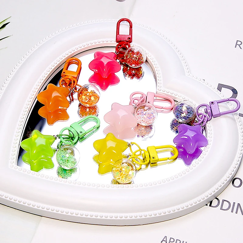 Kawaii Colorful Star Drift Bottle Keychain Cute Star Keyring Pendant Earphone Hanging Decoration Backpack Decoration Gifts