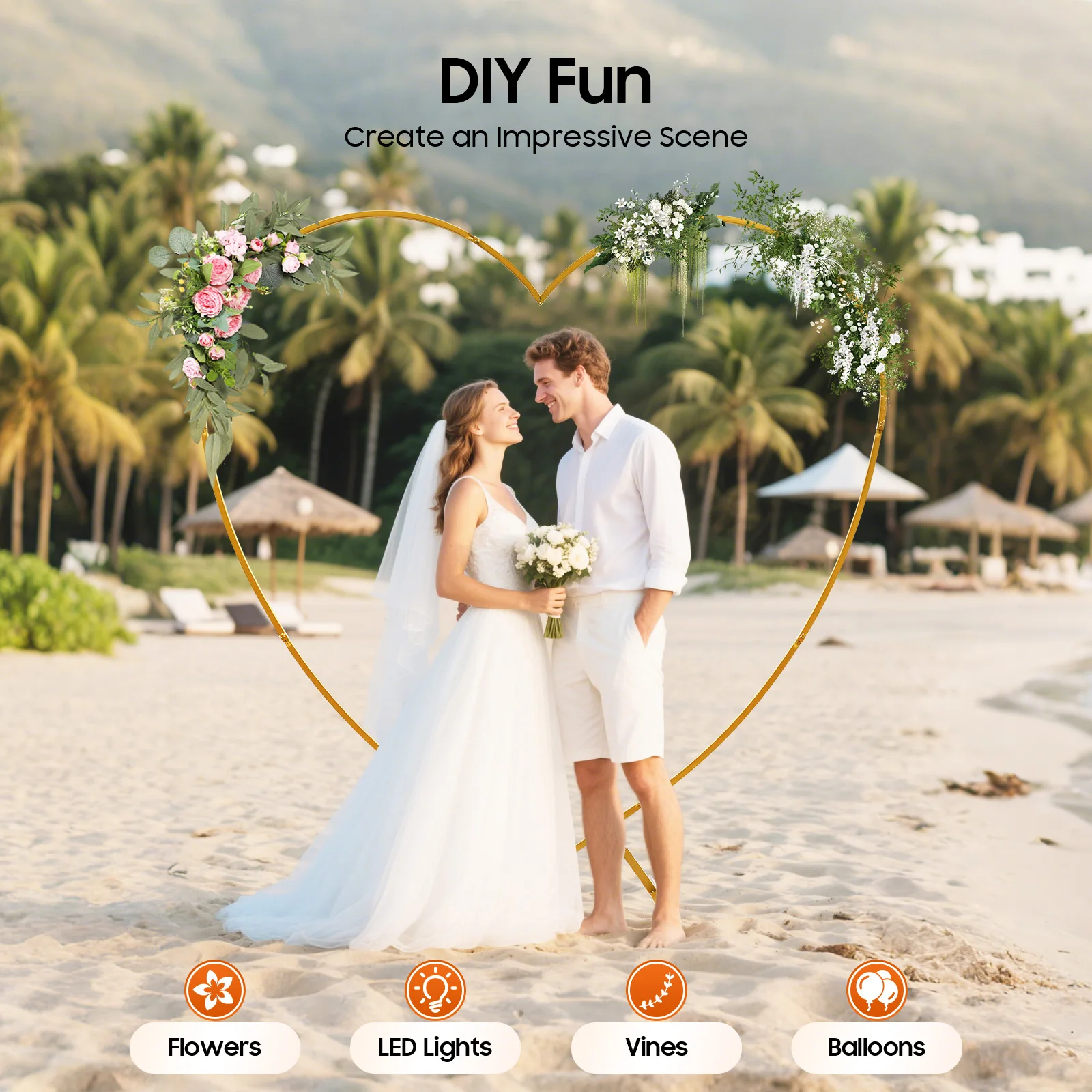 

Gold Heart Arch Stand 6.6ft, Metal Wedding Arch Backdrop Frame for Ceremony Party Decor, Carbon Steel with T-Shape Base
