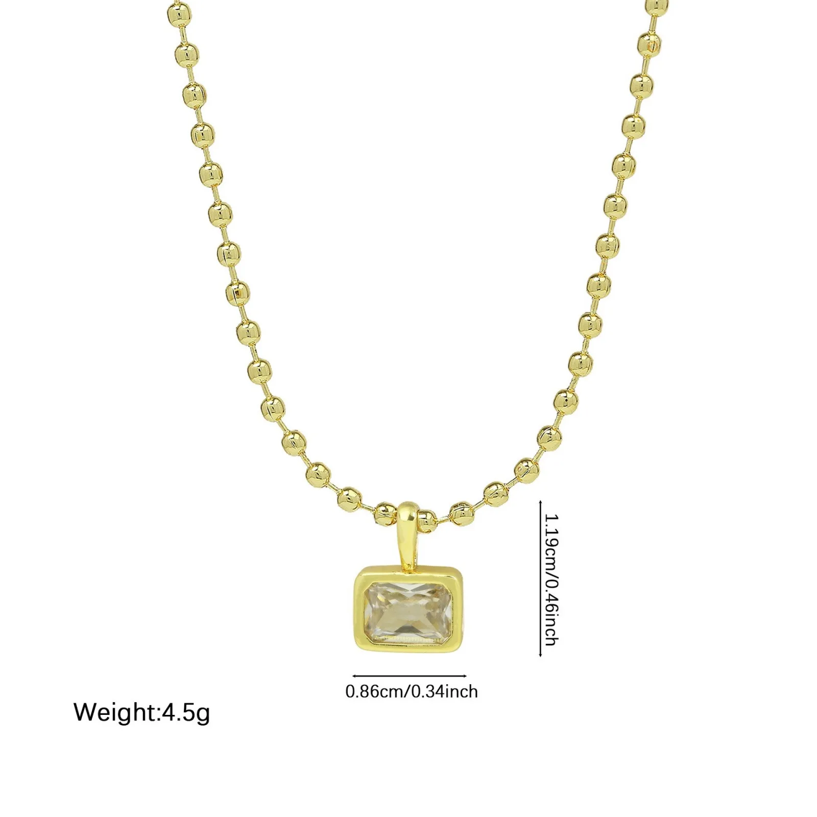 Großhandel Geometrischer Klarer Zirkonia-Anhänger Charm-Halskette 18K Vergoldete Messing-Kugelkette Stilvolles Geschenk für Frauen, 1 Stück – Detail 12