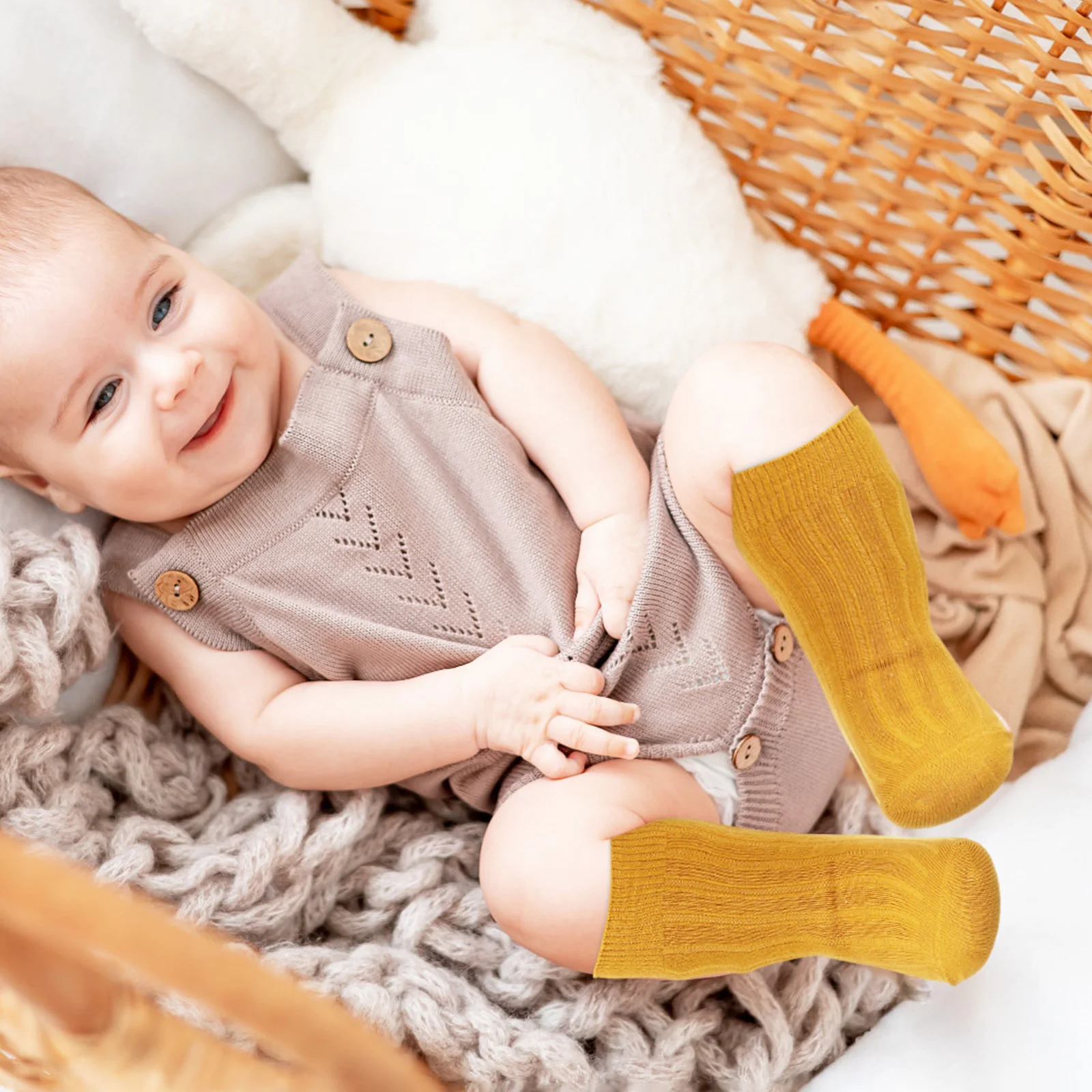 

6Pairs Baby Knee Socks Combed Cotton Soft Breathable Non Slip Opening Design Multicolor Newborn Socks for Boys Girls